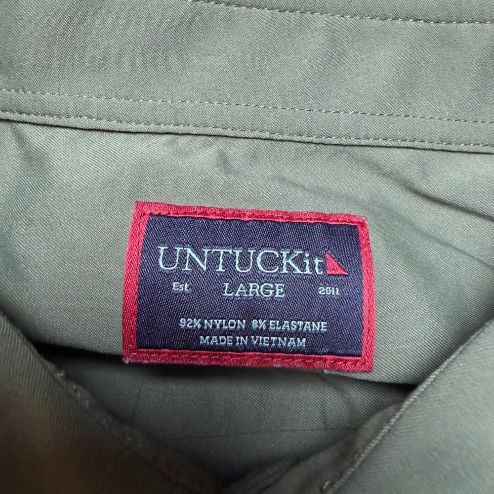 Untuckit Shirt Mens Large Green Performance Stretch Gironde Button Down Commute - Picture 4 of 8